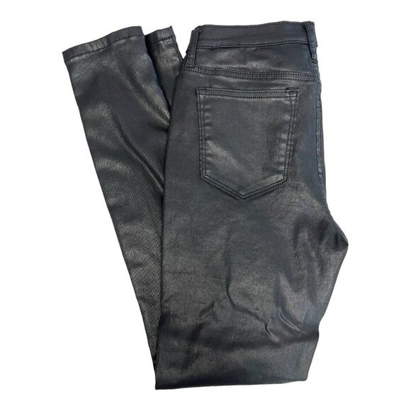 Banana Republic High Rise Skinny Coated Jean~Size 25/0~Black Leather Look L11 15 - Picture 1 of 11
